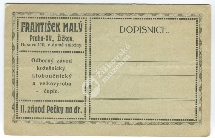Korespondenční lístek firmy František Malý